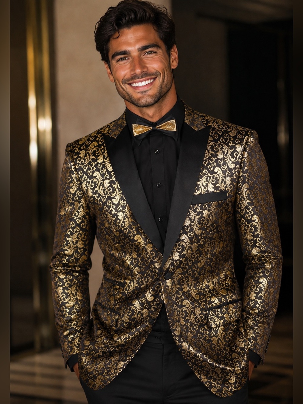 Vinci Philosophy-Fancy Pattern Elegant Jacket Sport Coat 2 Button Shawl Lapel XL